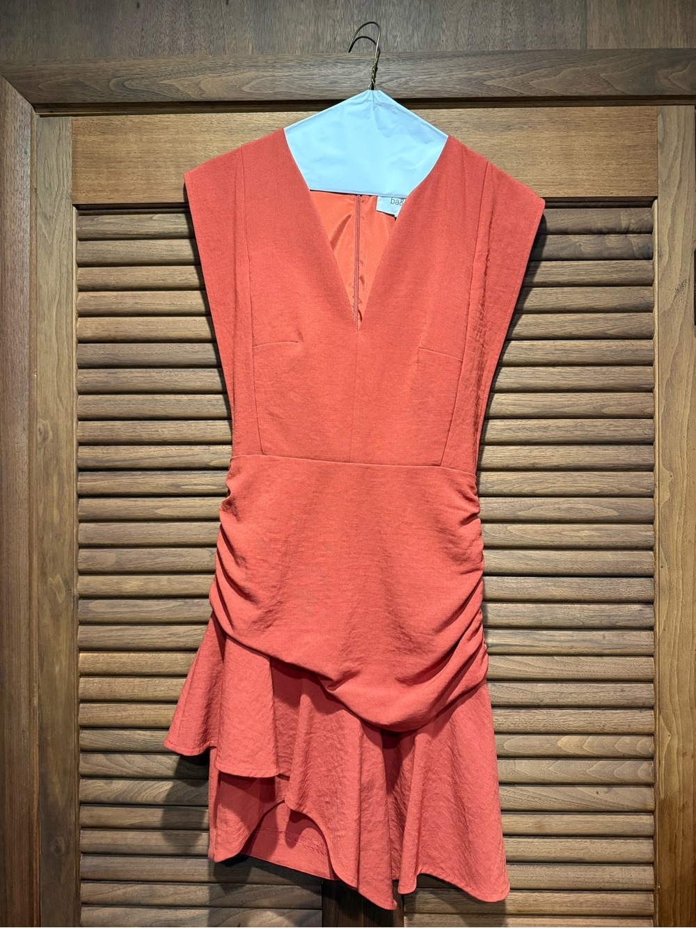 ba&sh Jess Asymmetrical Mini Dress in Terracotta, size small
